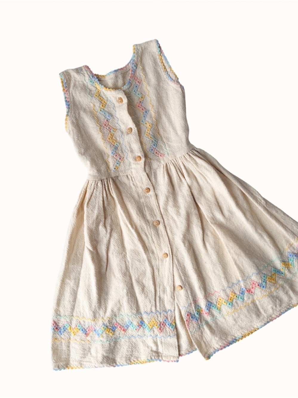 Vintage 6T dress embroidered, soft cream.